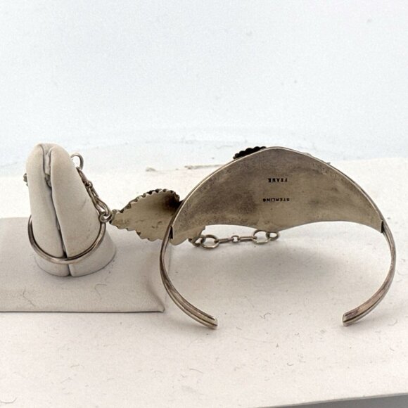 Estate Sterling Silver 925 Floral Leaf Slave Bracelet & Ring Set 43.6g Size 8.5 - Picture 3 of 8